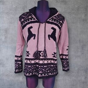 Storybook Knits Purple Wild Horses Equestrian Shawl Collar Sweater Size Small J8